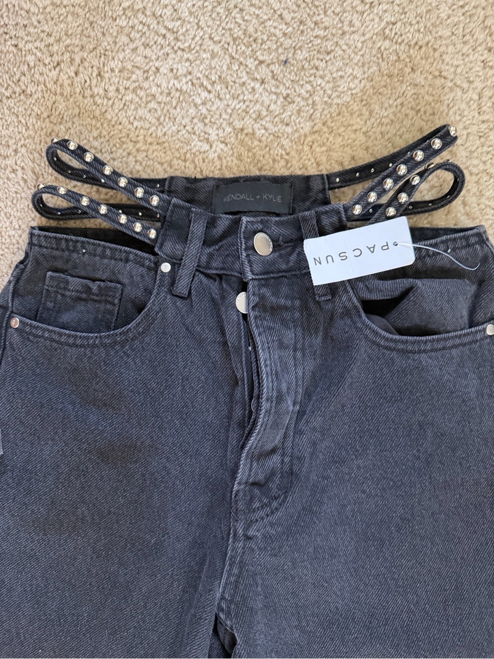Kendall & Kylie Women's Black High-Waist Jeans with Studded Detail size 23 NWT